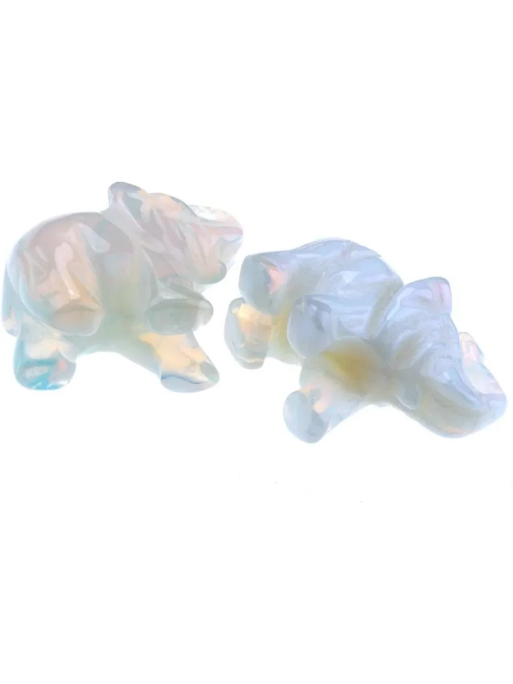 Set of 2 Opalite Elephant Figurines - 1.5'' Carved Gemstone Statues for Home